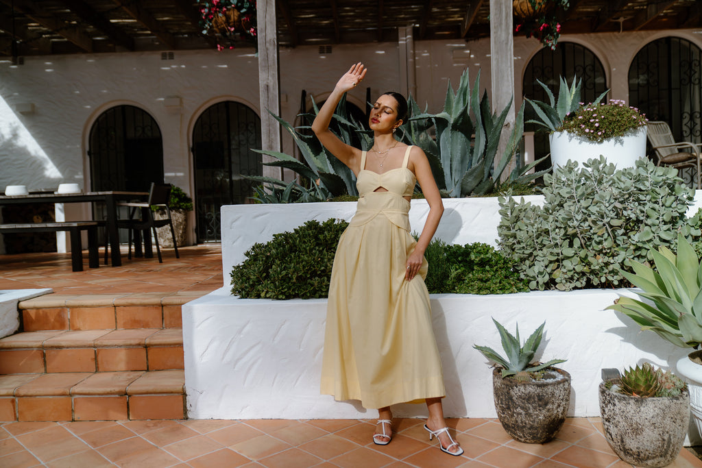 Lindsay Yellow Thick Strap Maxi Dress
