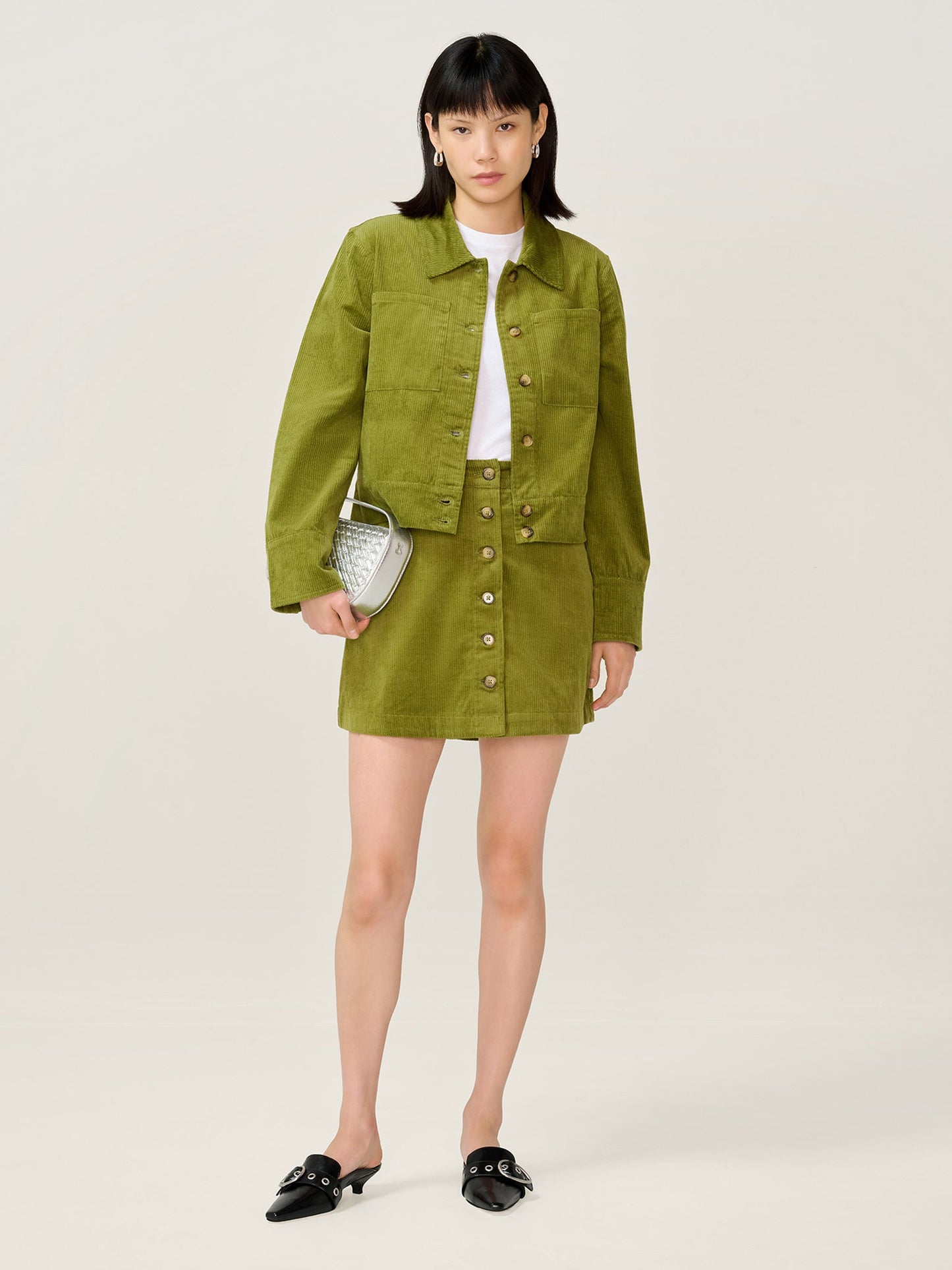 Moira Cord Skirt in Moss Green