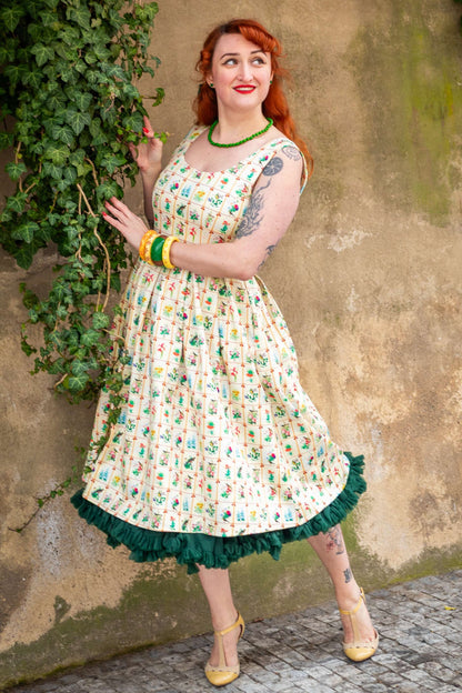Amanda Cream Floral & Bird Flared Dress