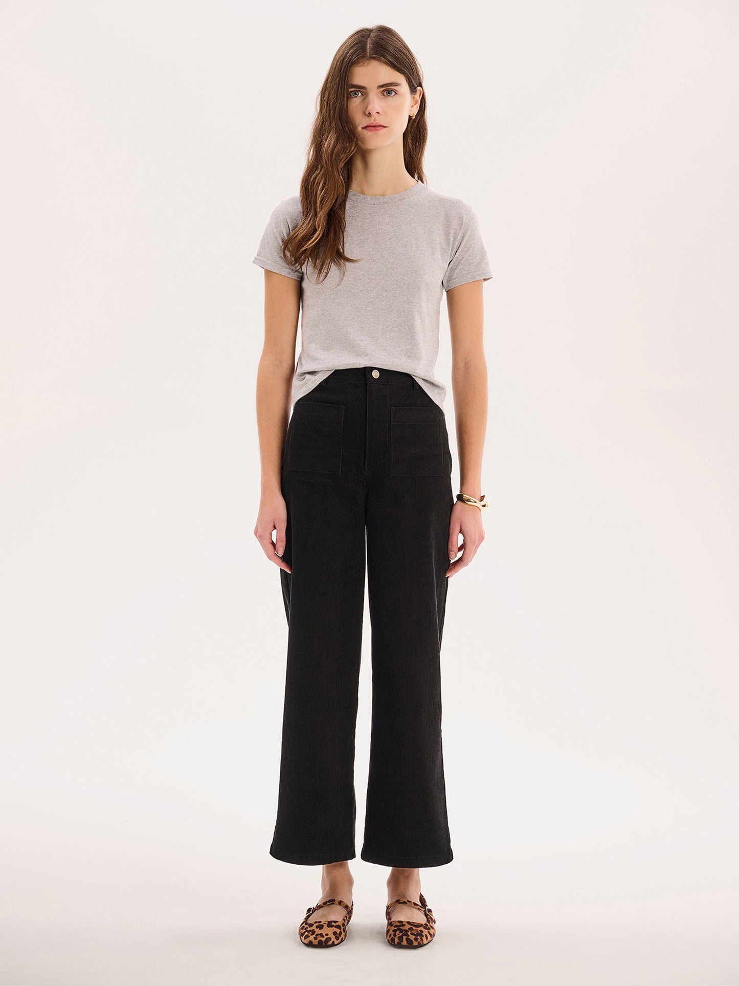 Orielle Cropped Cord Trouser in Black