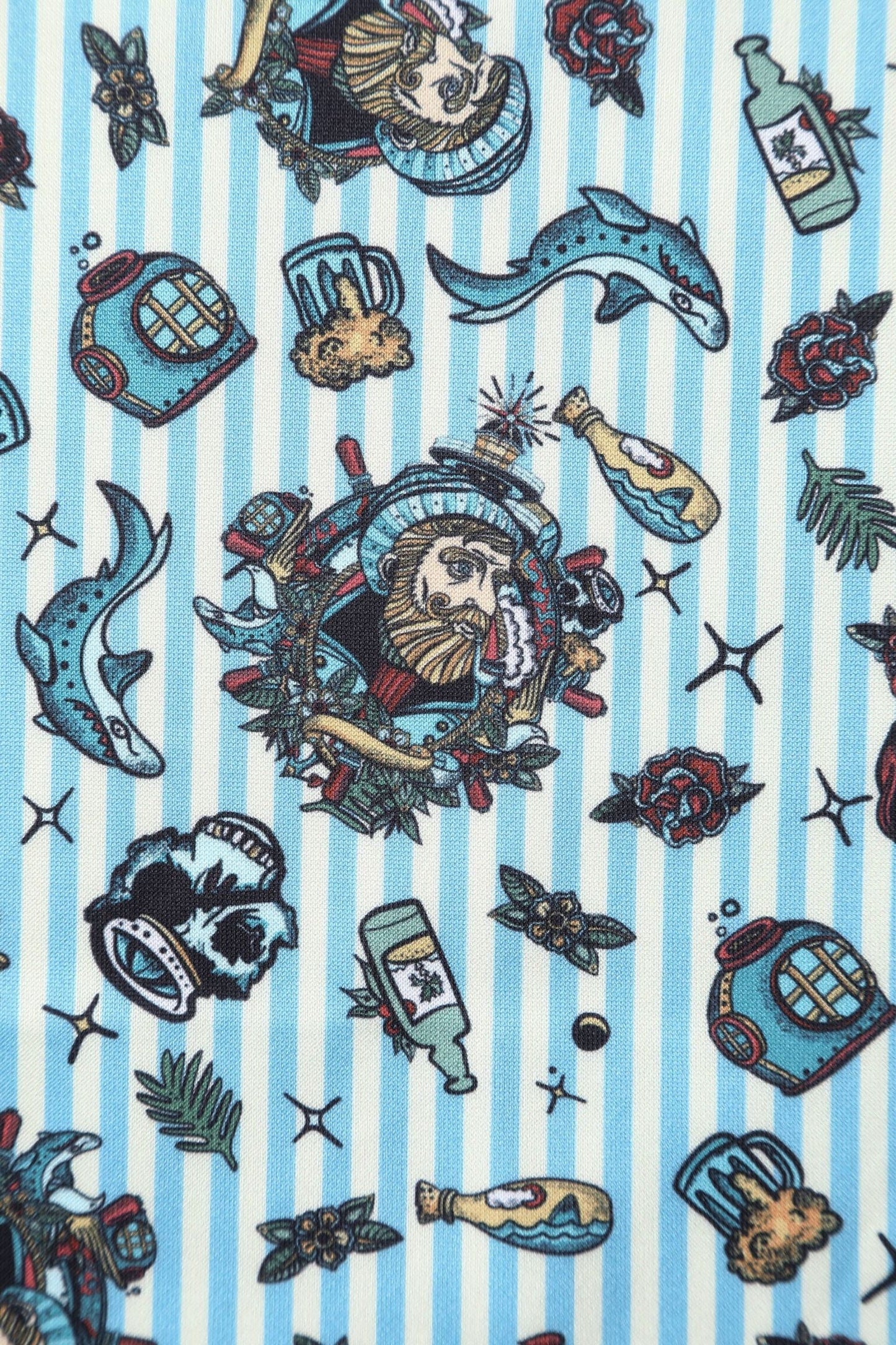Amanda Blue Striped Flared Dress in Nautical Print