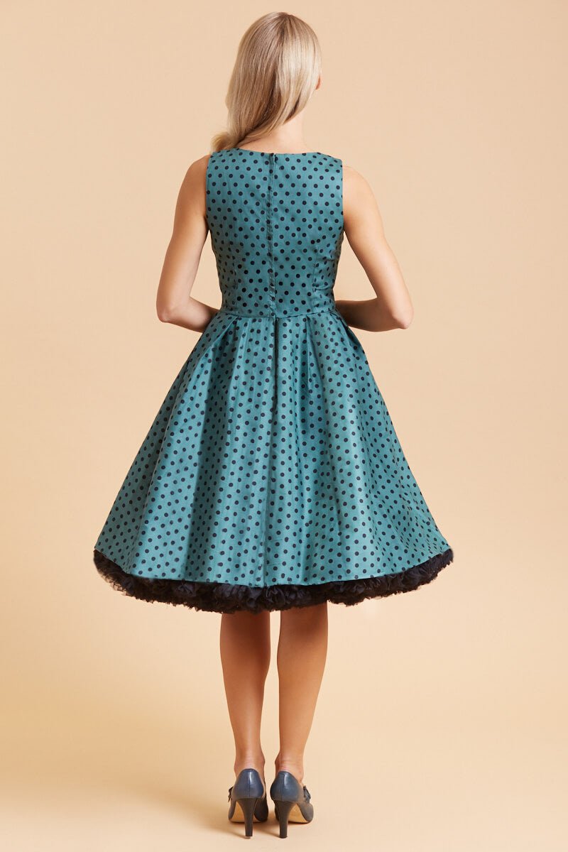 Annie Retro Polka Dot Dress in Green and Black