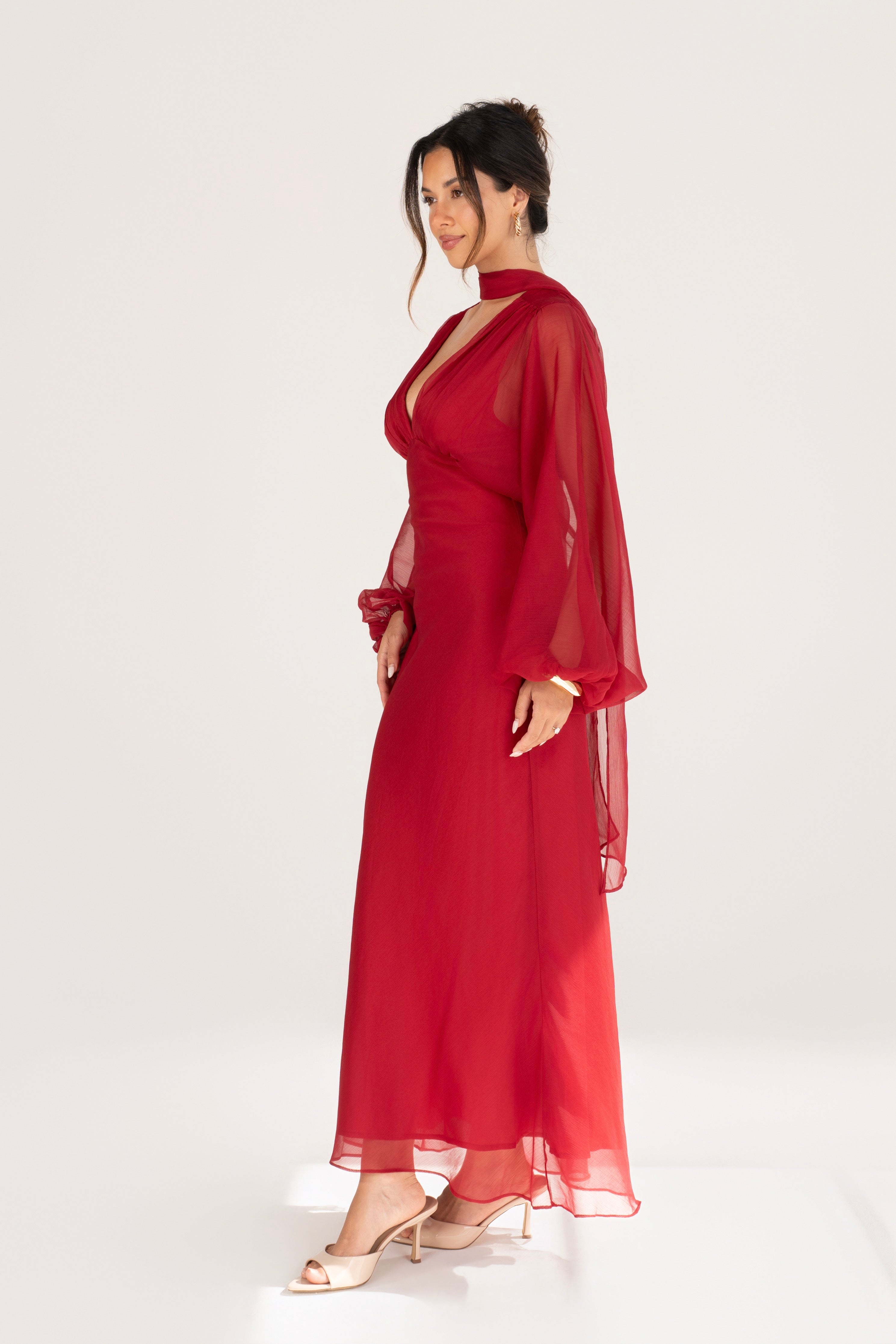 Sabine Boho Dress with Billowed Sleeves and Scarf Piece