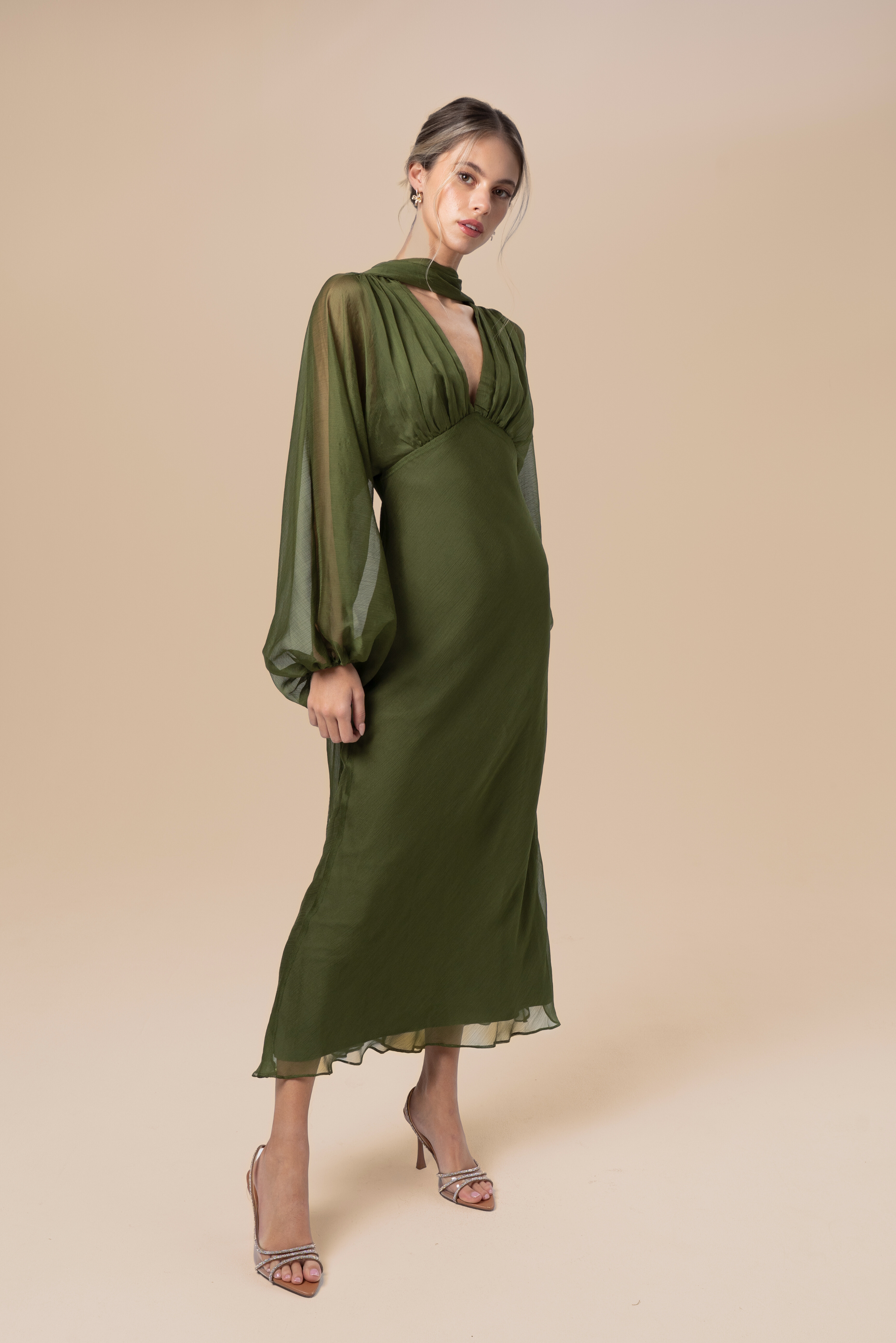 Sabine Boho Dress with Billowed Sleeves and Scarf Piece