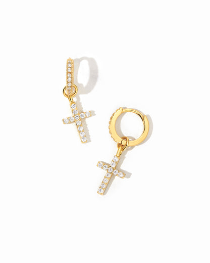 CZ Cross Charm Huggies