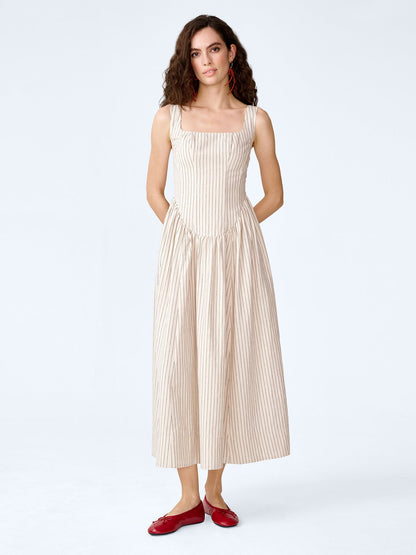 Suri Dress in Cream and Black Stripe