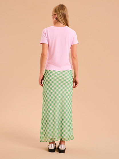 Tabitha Maxi Skirt in Cream and Green Check
