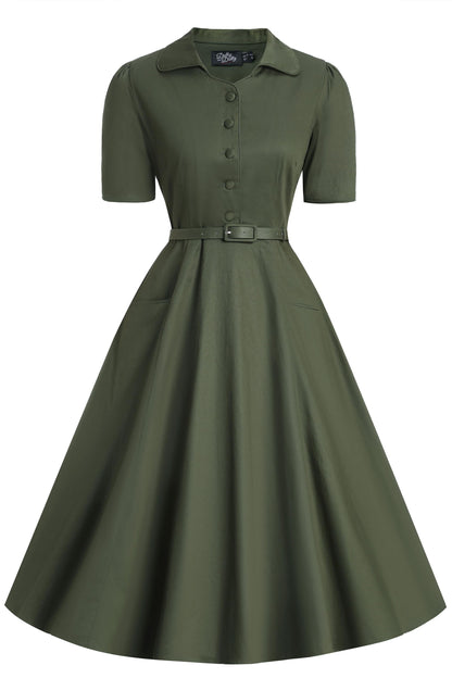 Mabel Olive Green Midi Shirt Dress