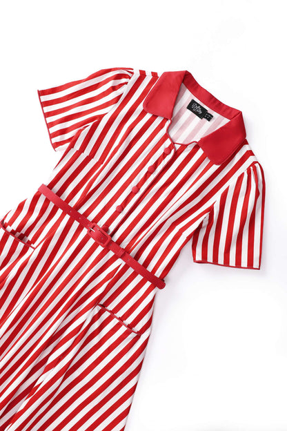 Mabel Striped Midi Shirt Dress In Burgundy