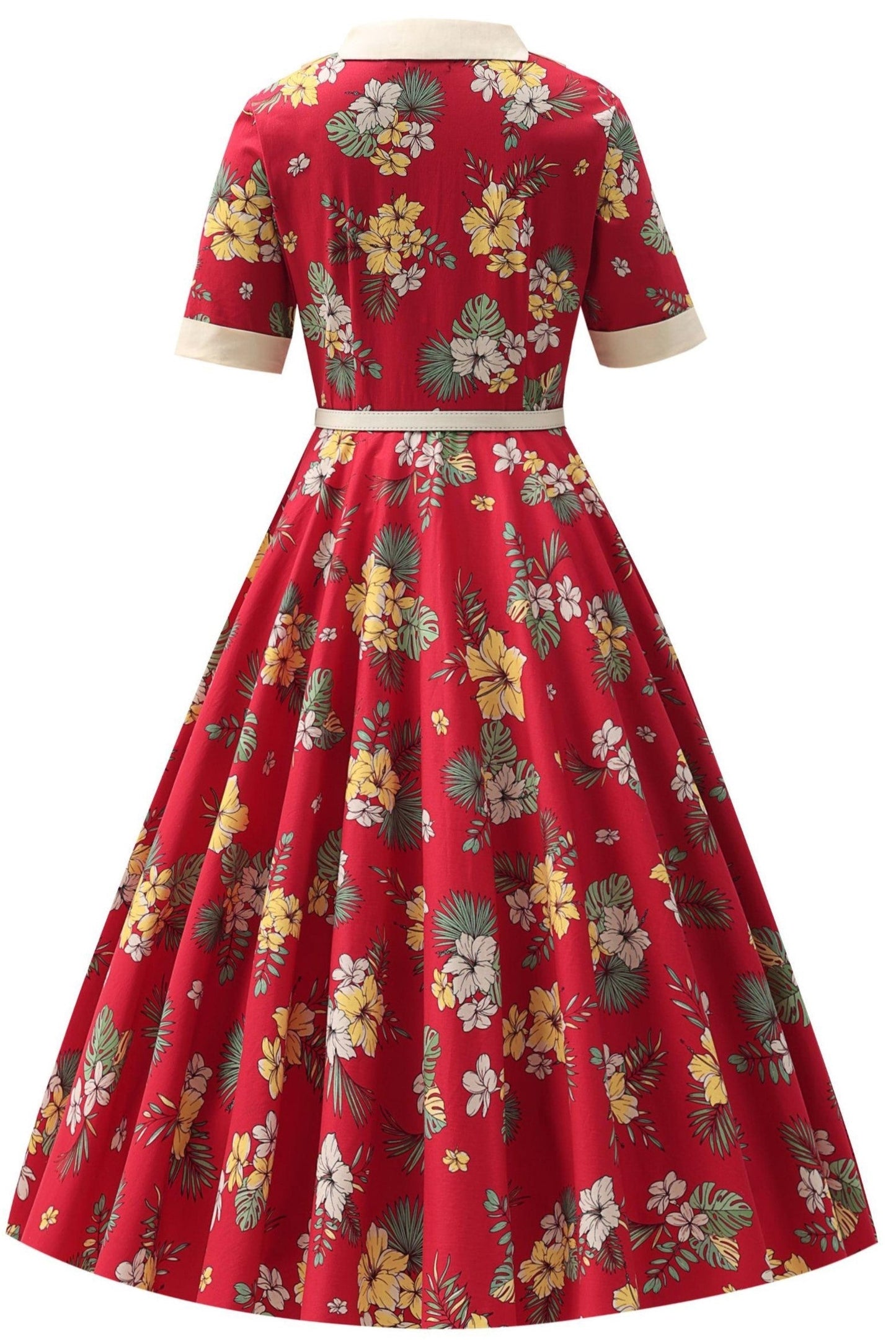 Mollie Red Vintage Hibiscus Full Circle Shirt Dress