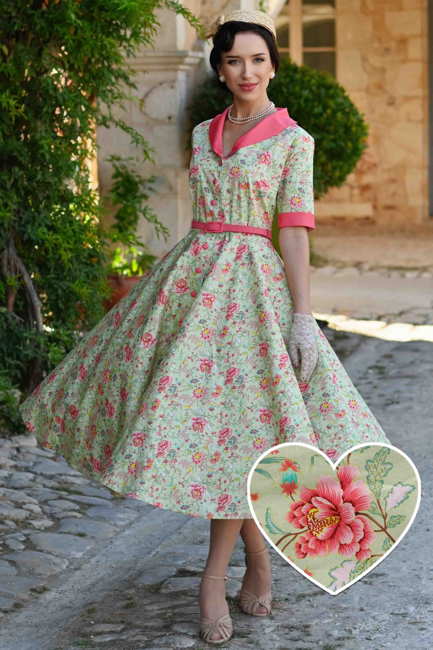 Mollie Peony Full Circle Shirt Dress In Tea Green