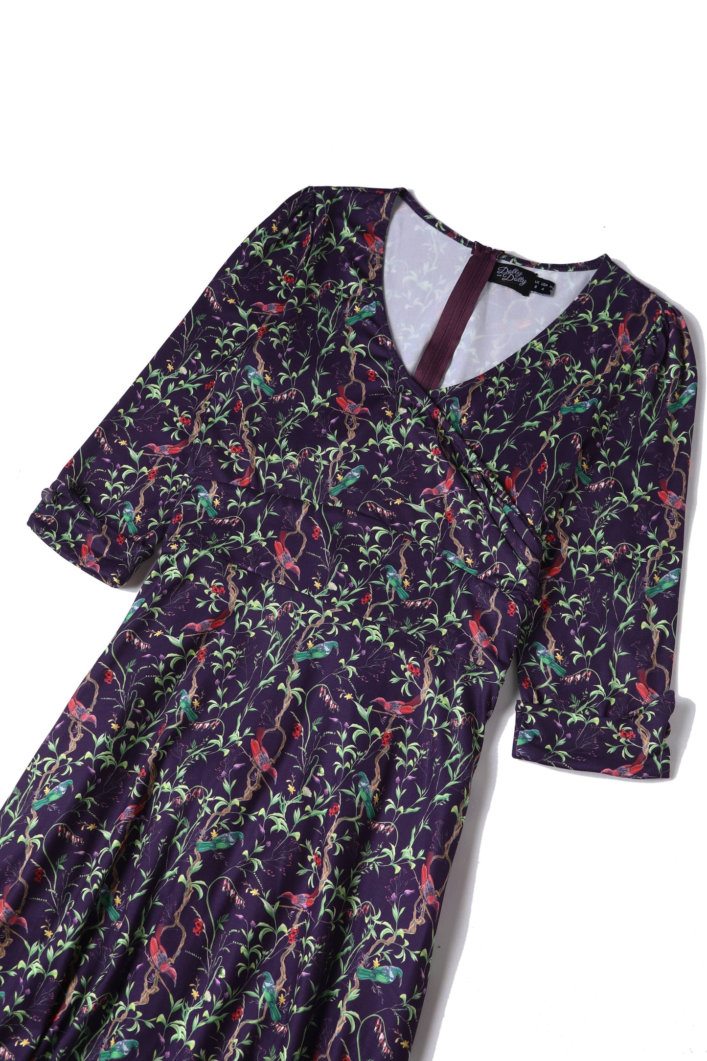 Katherine Purple Bird Long Sleeved Dress