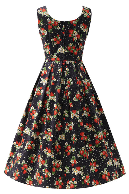 Ophelia Black Strawberry Midi Dress