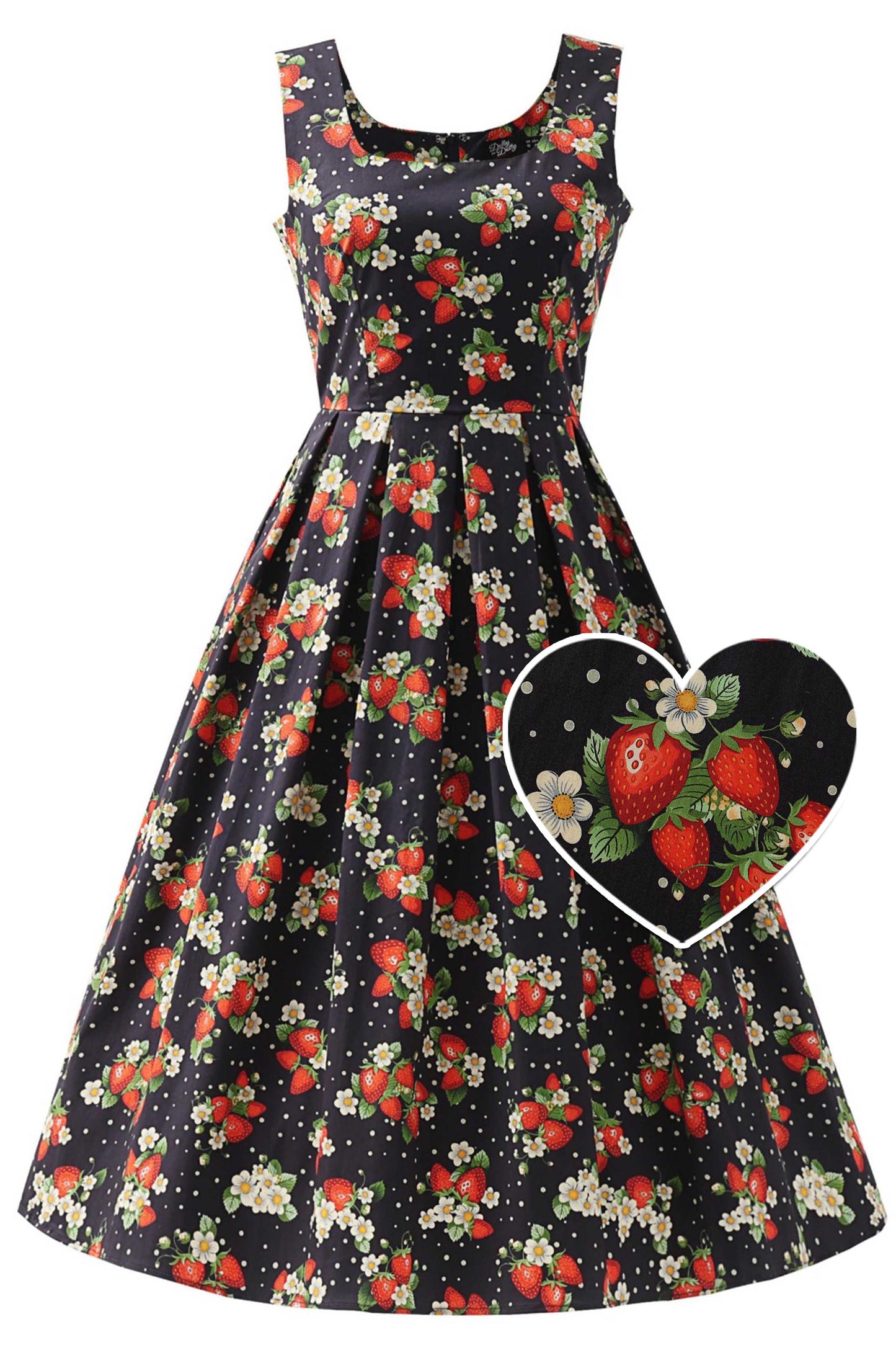 Ophelia Black Strawberry Midi Dress