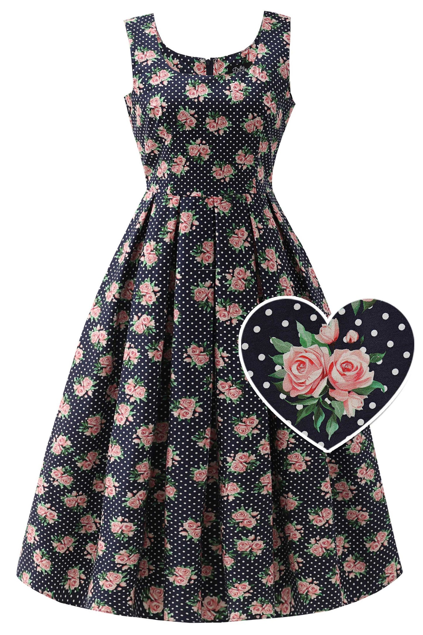 Ophelia Dark Blue Rose Midi Dress