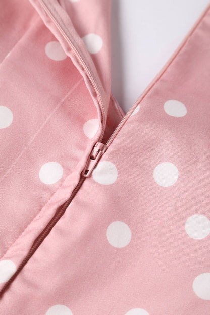 Lily Light Pink & White Polka Dot Off Shoulder Dress