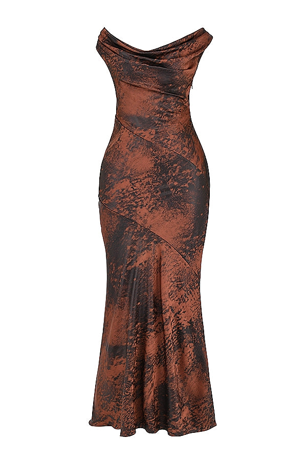 antique copper bias cut maxi dress