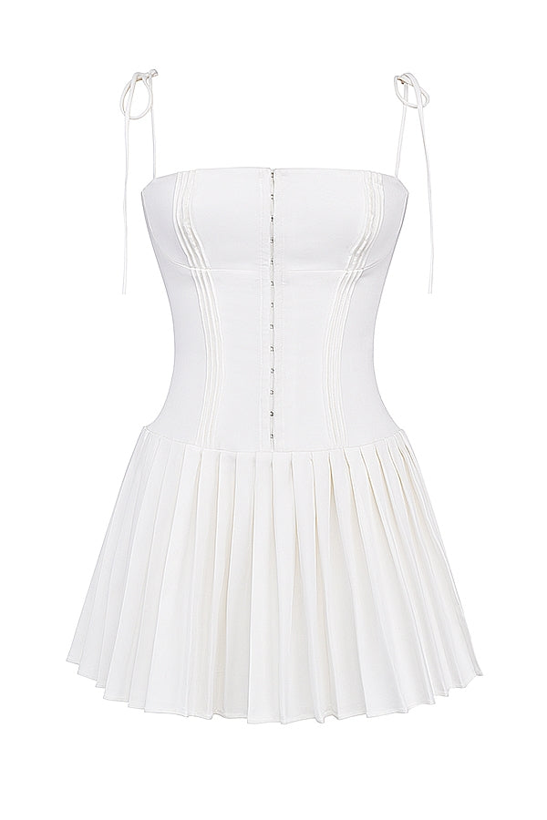 white pleated mini dress