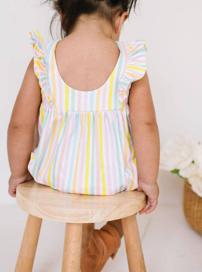 Amelia Romper in Pastel Stripe- Baby Girl Bubble