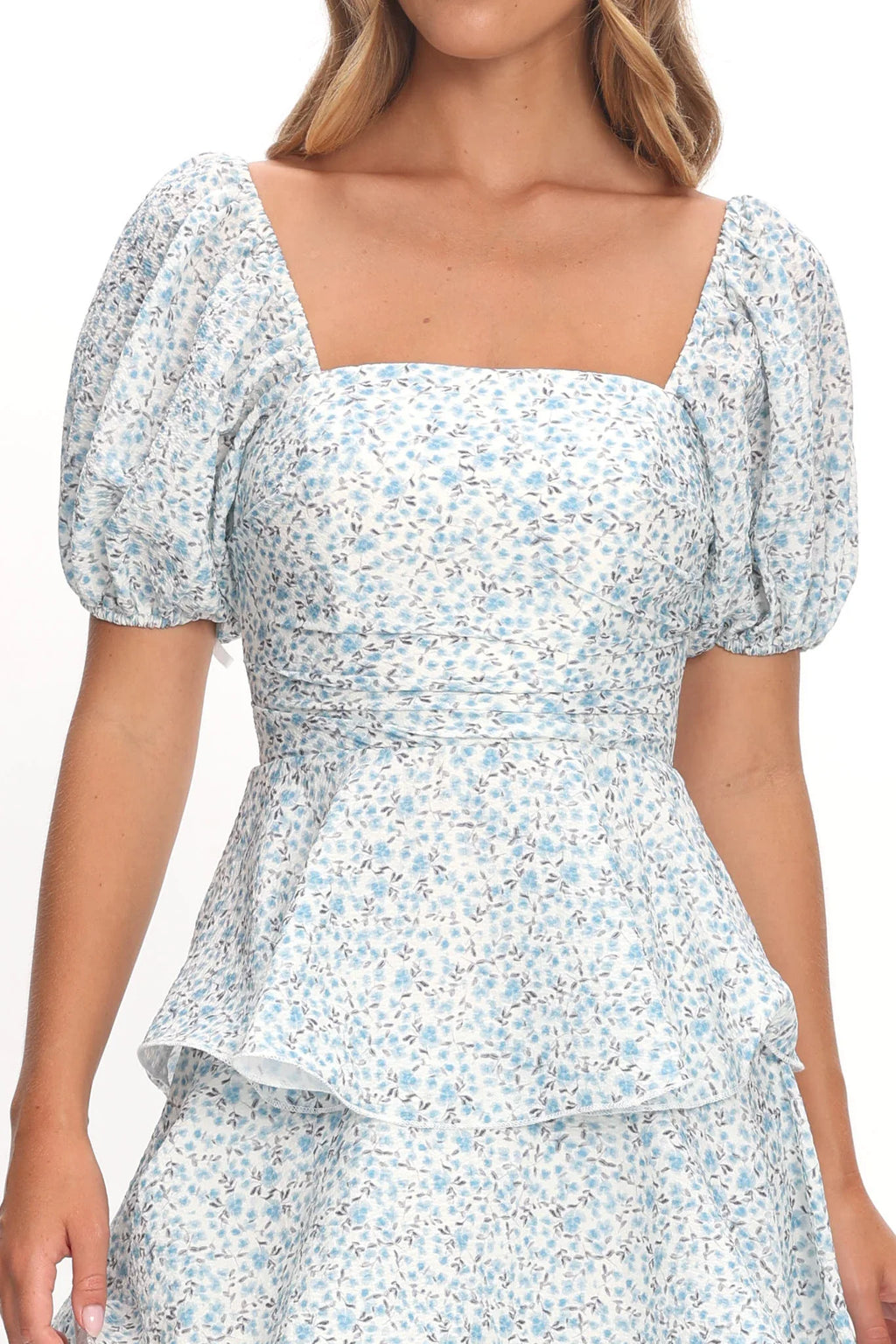 Giavana Puff Sleeve Layered Maxi Dress Floral Blue