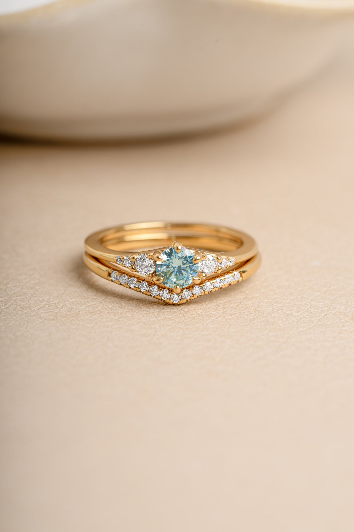 Aquamarine Chevron Ring Set