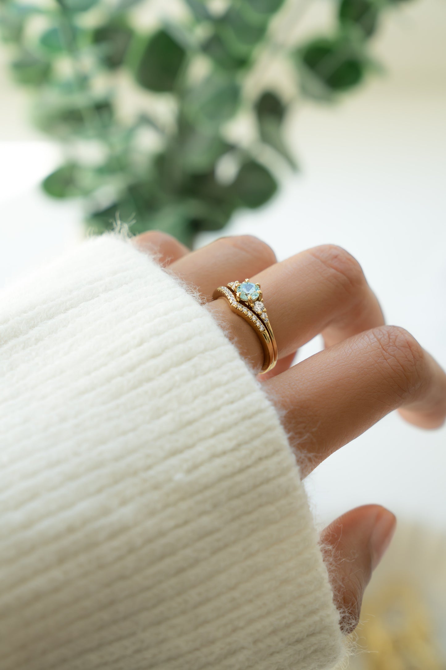 Aquamarine Chevron Ring Set