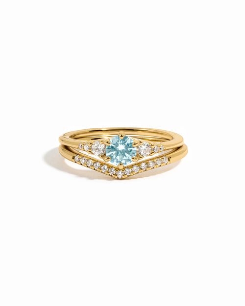 Aquamarine Chevron Ring Set
