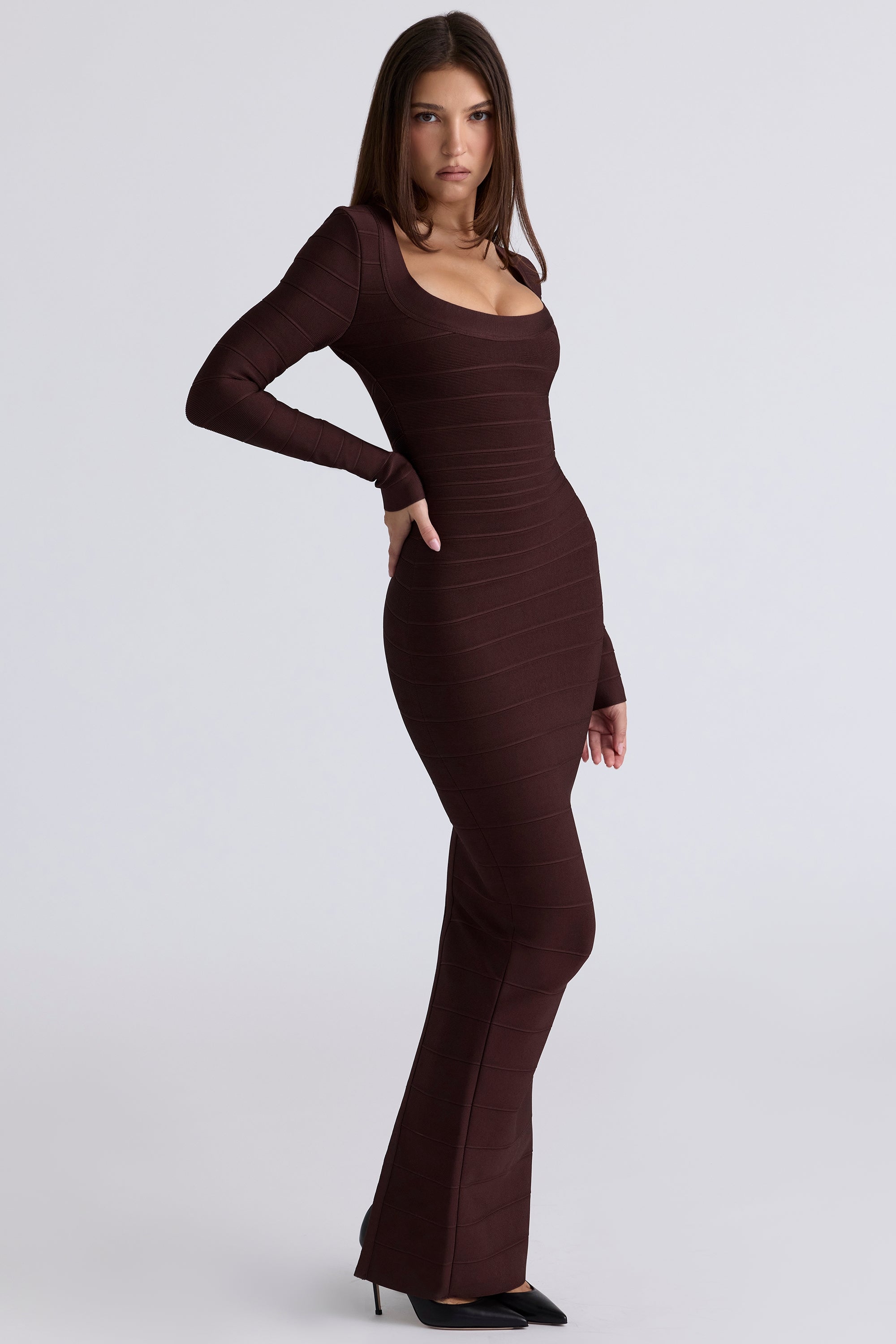 chocolat long sleeve bandage maxi dress