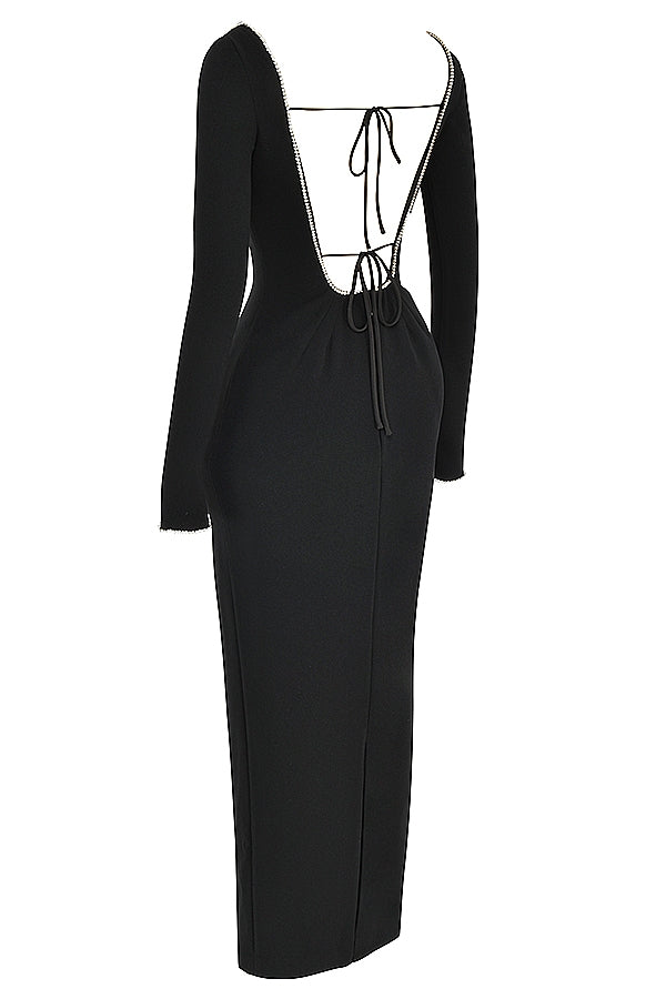 black crystal embellished maxi dress