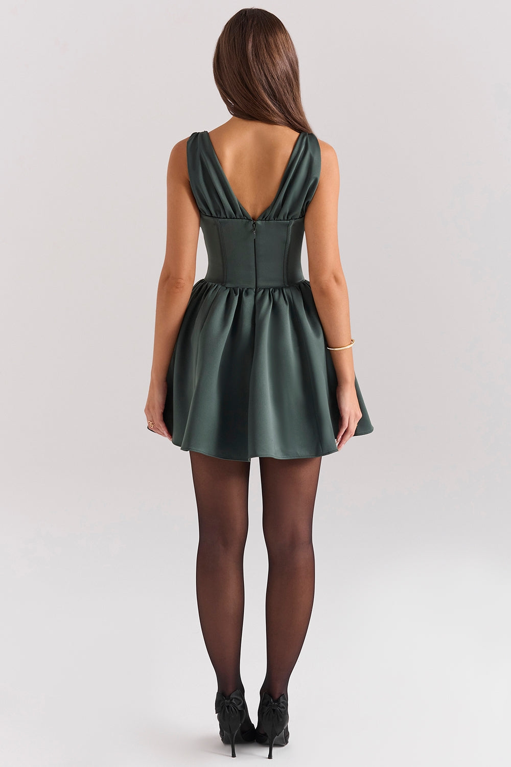 forest green satin mini dress