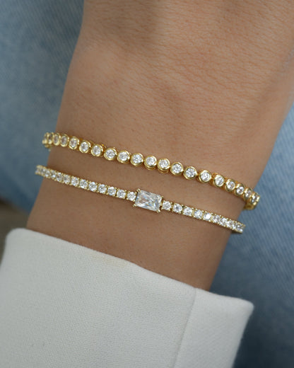 Tennis Bracelet with Baguette Charm