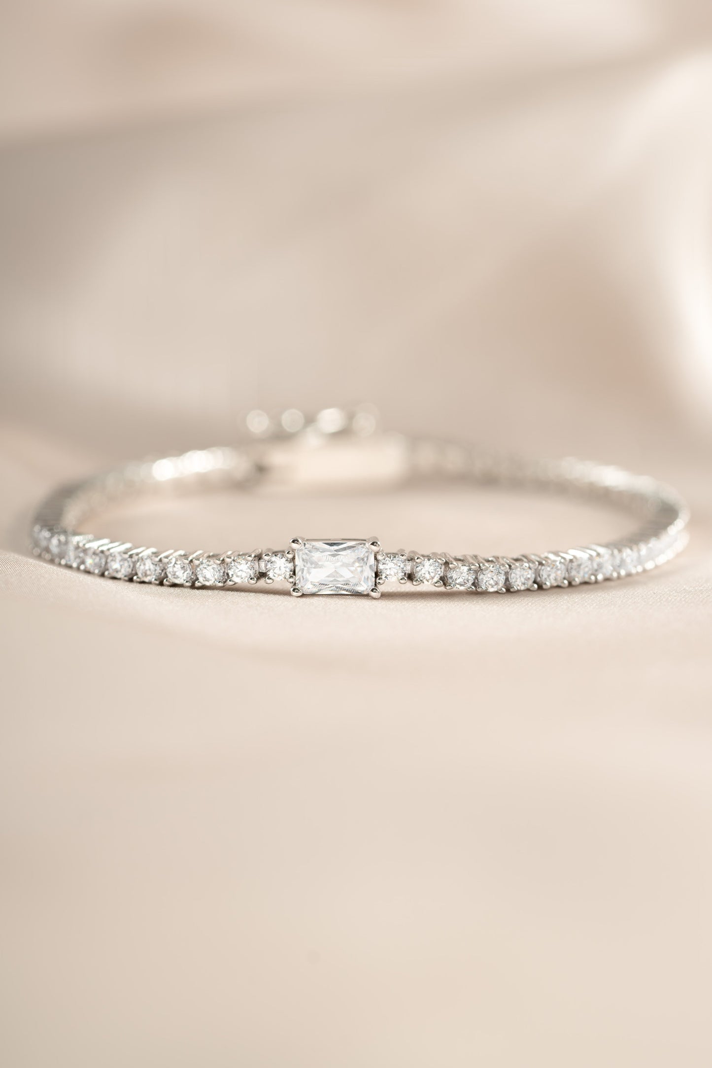 Tennis Bracelet with Baguette Charm