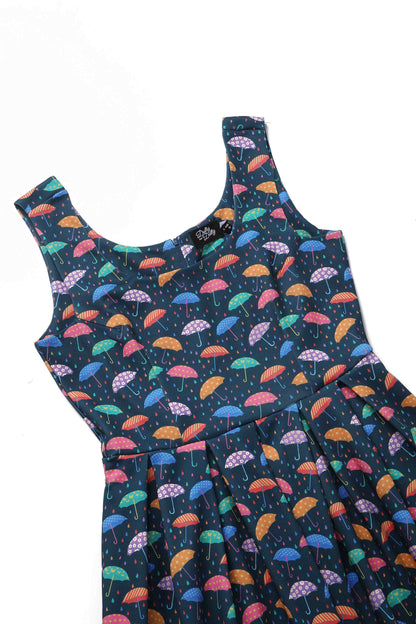 Amanda Blue Umbrella Print Swing Dress