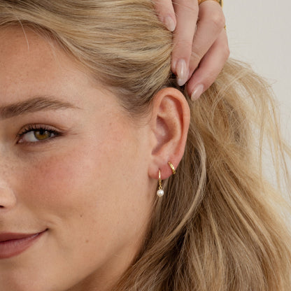 Dainty Pearl Charm Hoops