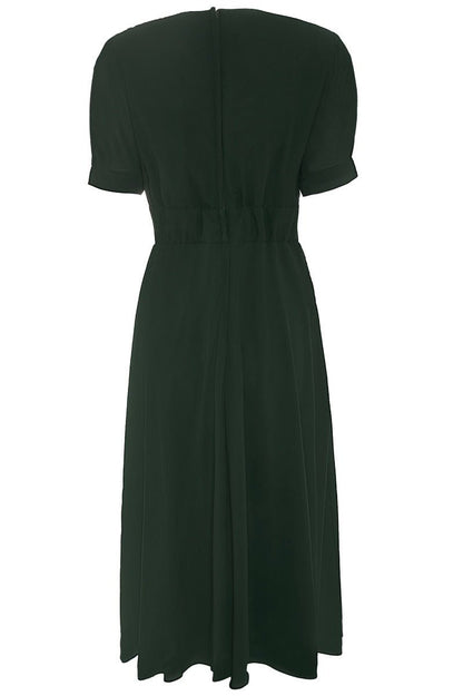 Elise 40's Balloon Sleeved Chiffon Dress in Dark Green