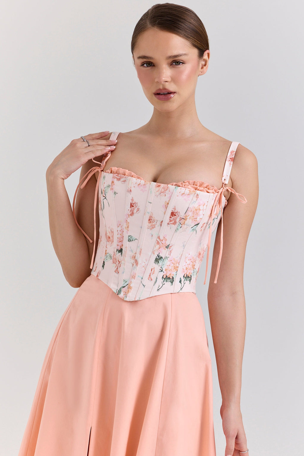 peach cotton detachable corset midi sundress