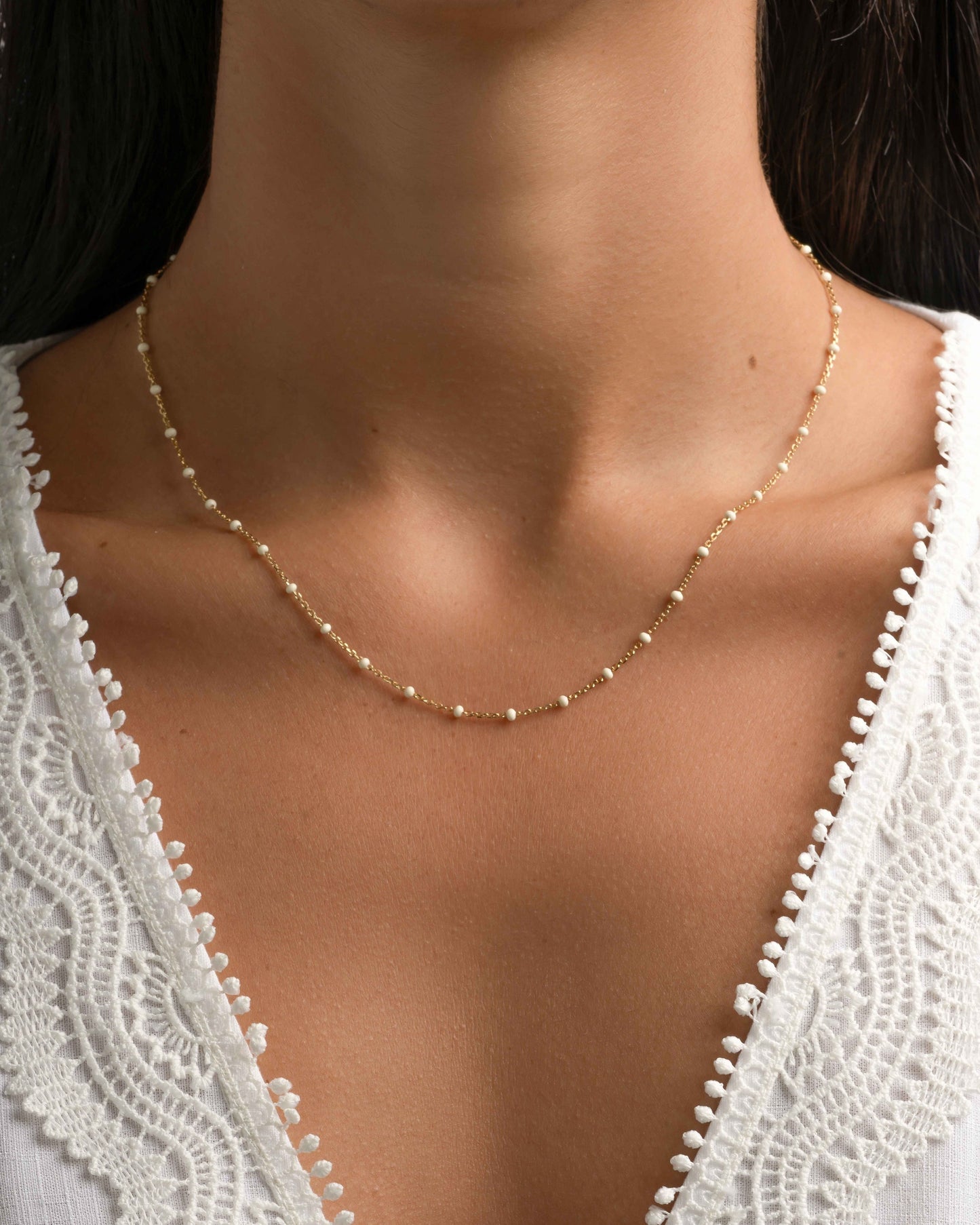 Cream Enamel Beaded Necklace