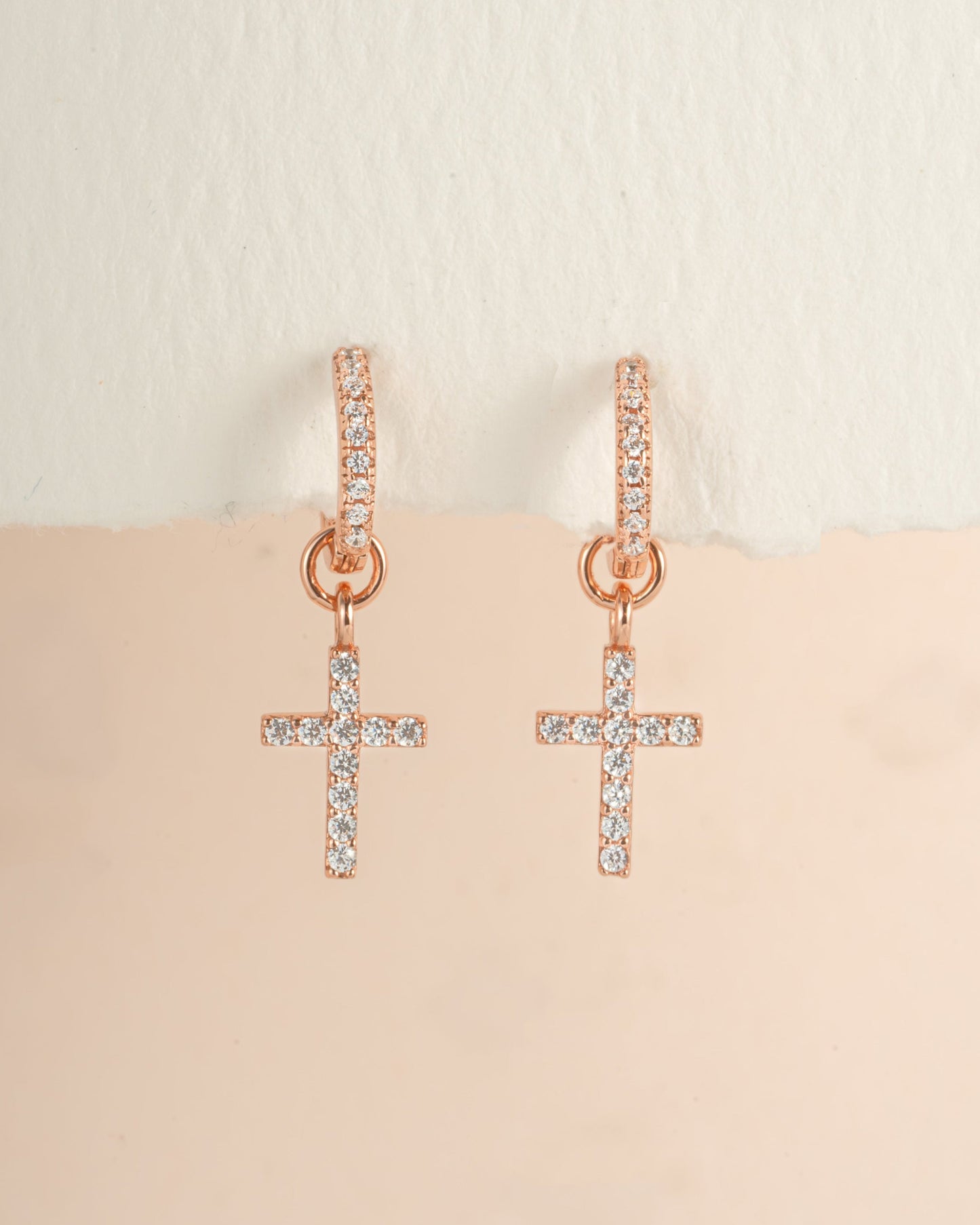 CZ Cross Charm Huggies