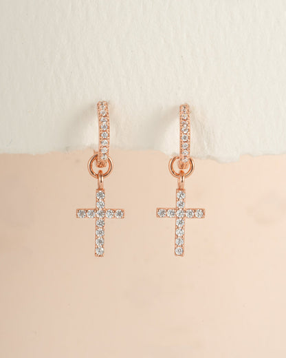 CZ Cross Charm Huggies