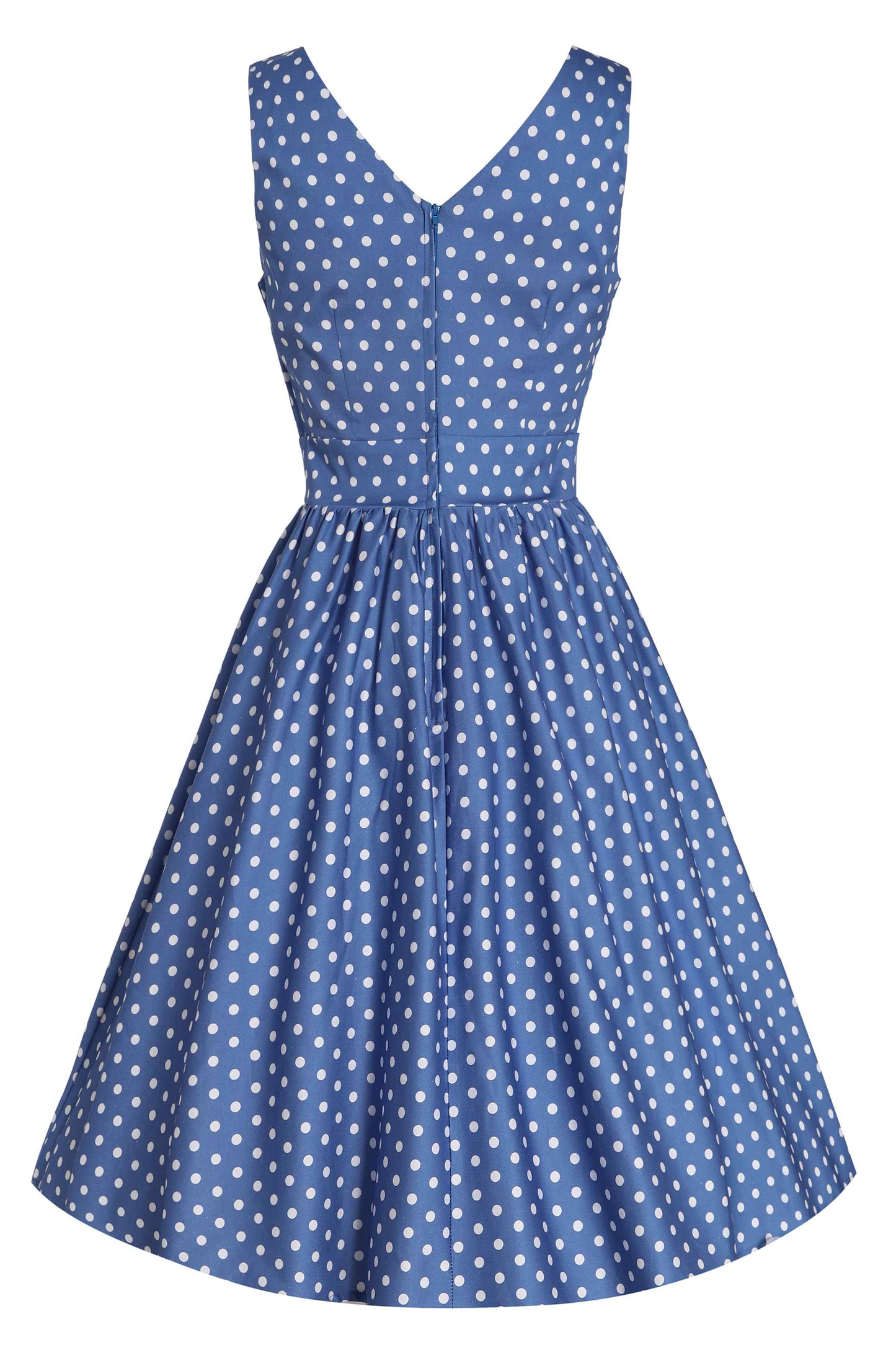 May Crossover Bust Blue and White Polka Dot Dress