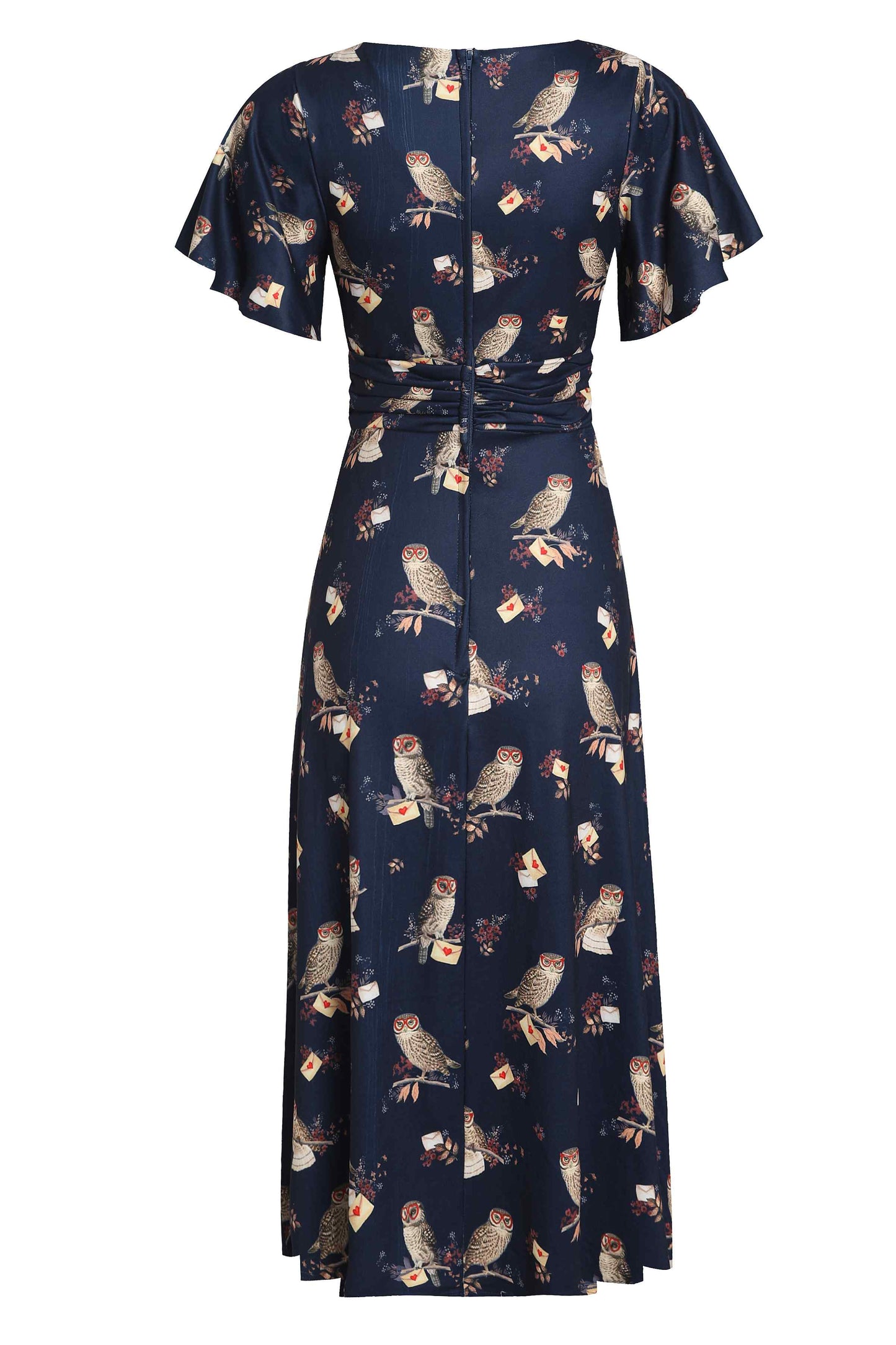 Donna Crossover Bust Oxford Blue Owls and Letters Dress