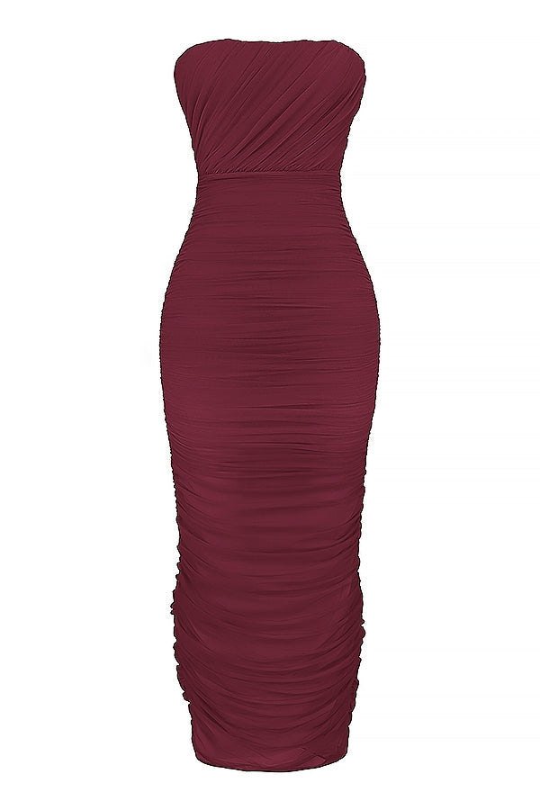 wine gathered maxi dress