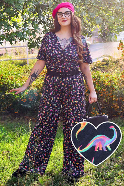Esther Dinosaurs & Rainbow Black Jumpsuit