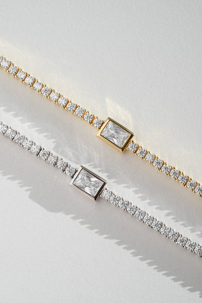 Bezeled Emerald-Cut Charm Tennis Bracelet