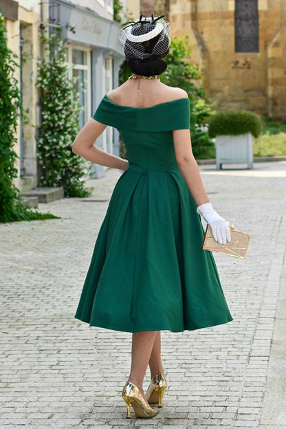 Beverly Emerald Green Off Shoulder Dress