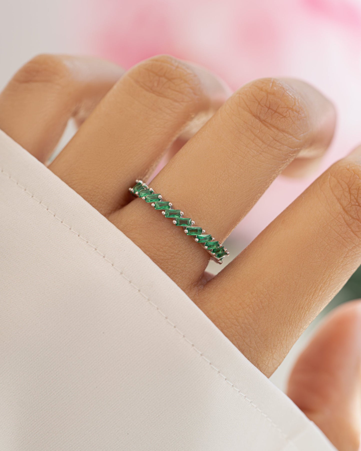 Slanted Emerald Baguette Ring