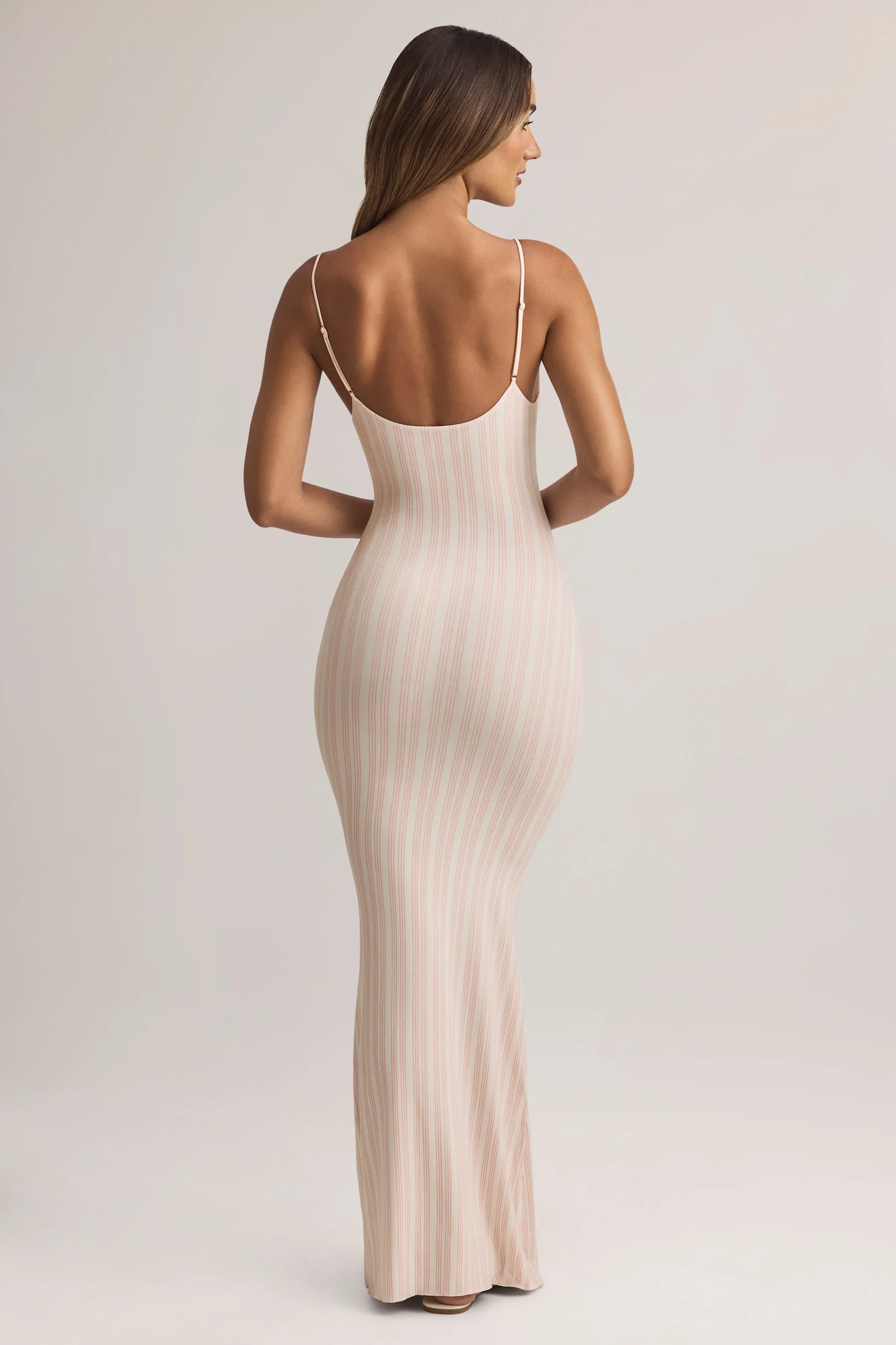Modal Scoop-Neck Strappy Maxi Dress in Stripe Print