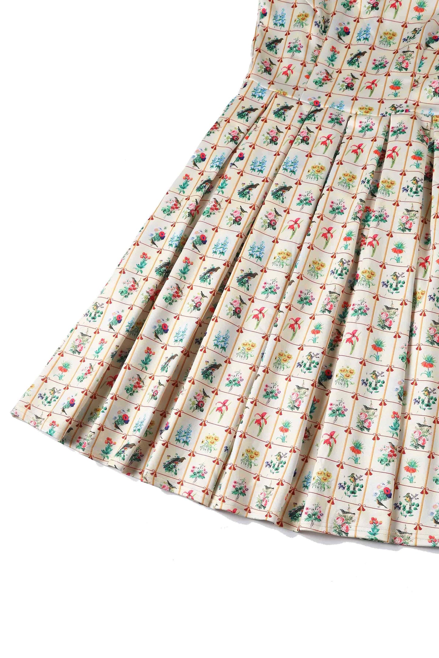 Amanda Cream Floral & Bird Flared Dress