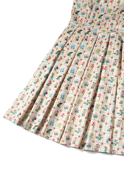 Amanda Cream Floral & Bird Flared Dress
