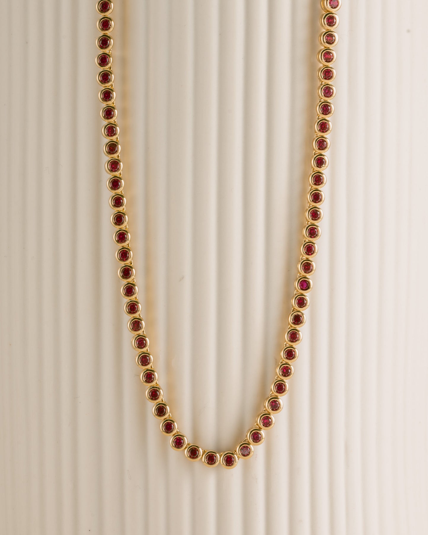Ruby Bezel Tennis Necklace